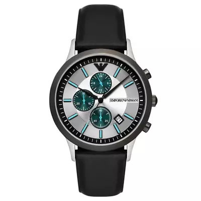 Emporio Armani AR11473 Men's Chronograph 43mm Watch With Black Leather Strap • £79.99