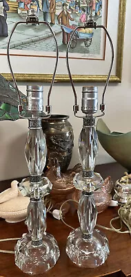 Beautiful Pair  Mid Century Crystal Glass & Silver Boudoir Bedroom Lamps • $335.75