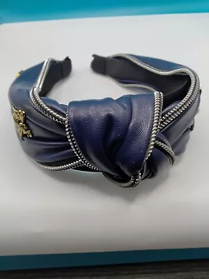 New Vintage PU Leather Zipper Headband BLUE Women Classic Hairband • $12.99