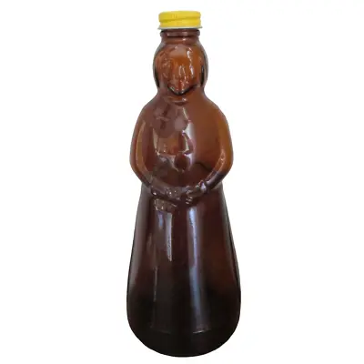 1978 Vintage 10  Mrs Buttersworths Amber Brown Glass Syrup Bottle Metal Cap Lid • $32.76
