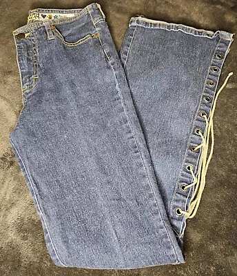 Vintage Mudd 90's Y2K Low Rise Hip Hugger LaceUp Flare Leg Denim Jeans Size 7 • $35