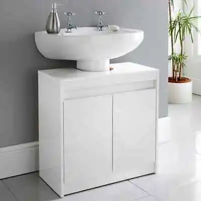 Modern High Gloss White Under Sink Bathroom Storage Cupboard Vanity Cabinet New. • £78.95