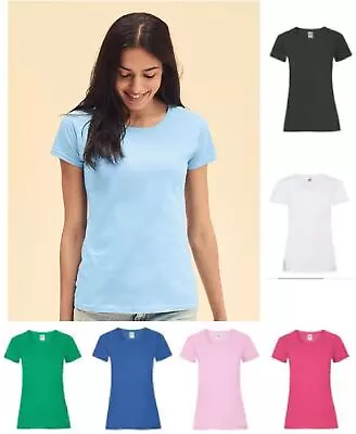 £4.99 • Buy Fruit Of The Loom T Shirts Womens Ladies Plain Coloured Cotton Fitted Tee Shirt