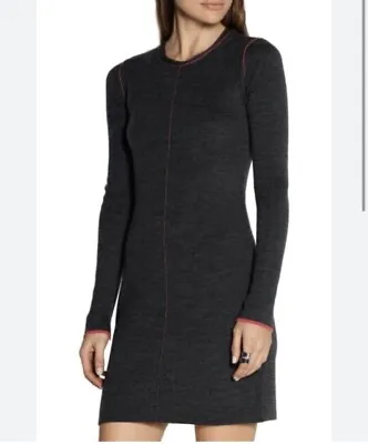 Rag & Bone Womens Small Mini Dress Andee 100% Merino Wool Grey Red Sweater • $34.99