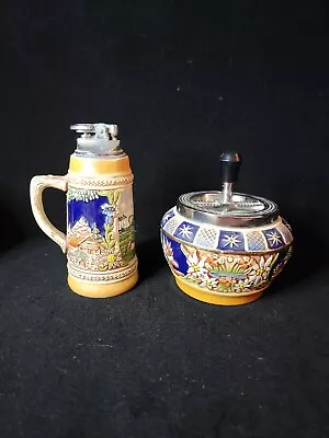 RARE SET Vintage Gerz West Germany Ceramic Urn Spinning Ashtray & Match Lighter • $42.99