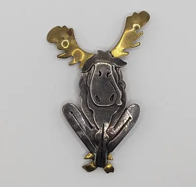 Vintage Far Fetched Moose Sterling Silver And Brass Brooch Pin • $24.99