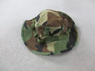 VINTAGE Military Hat Bucket Jungle Woodland Camo Sun Hot Army Ripstop 7 1/4 Mens • $14.99