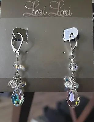 $12.98 • Buy Lori Lori Swarovski Clear AB Crystal Teardrop Dangle Earrings On Silver - NEW!