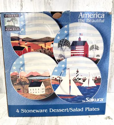 4  Sakura Warren Kimble Dessert/Salad Plates America The Beautiful Stoneware NIB • $44.99