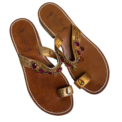 Miss Trish Of Capri Bejeweled Thong Sandals Flats Shoes Size 37 • $75