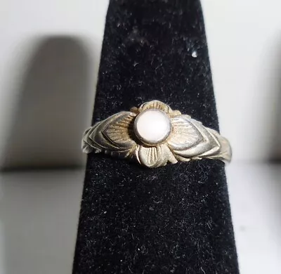 Vintage Sterling Silver Ring Size 7.5 Fire Opal Stone? Flowery Design Nr • $6.99