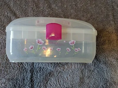 Clear Pink Poppy Plastic Craft Storage Chest Caddy Carry Case Removable Trays • £6
