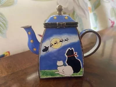 KELVIN CHEN Enamel Miniature Teapot Christmas Cats 2002 Very RARE • $19.99