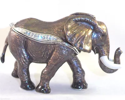 African Elephant Hinged  Trinket / Jewelry Box Pewter Bejeweled Kingspoint  • $46.95