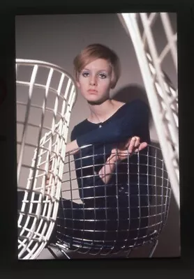 Twiggy 1960's Modeling Fashion Shoot MCM Bertoia Chair Photo Agency Transparency • $24.99