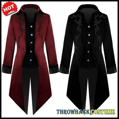 Men's Victorian Tailcoat Steampunk Medieval Jacket Gothic Coat Halloween Costume • $44.09