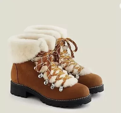 $198 Jcrew J. CREW NORDIC BOOTS SIZE 9M BROWN LEATHER Lace Up Sherpa Fur • $28