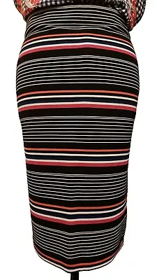 M&S Striped Skirt Size 12 Knee Length Bodycon Pencil Skirt • £4.99