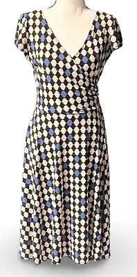 MAGGY L ~ Multi-Color Stretch V-Neck Cinch Dress Womens Size 6 • $14.98