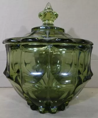 Vintage Fenton Glass Valencia Colonial Green Covered Candy Dish Covered Bowl • $19.79