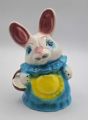 Vintage Bunny Rabbit Easter Piggy Bank Ceramic Blue White 7.5  Upright Hobbyist  • $9.99