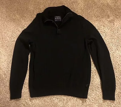 American Eagle Sweater Mens Large Black Cotton Mock Neck 3/4 Button Zip Pullover • $8.99