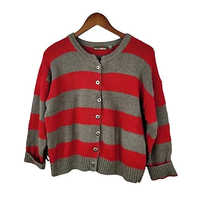 £35.90 • Buy Vintage Cardigan Sweater Size Small Up Freddy Krueger Stripe Green Red Oversized