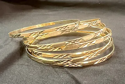 14k Solid Gold Seven Days Diamond Cut Hawaii Bangle Bracelet Sz 8.5-9 • $3058