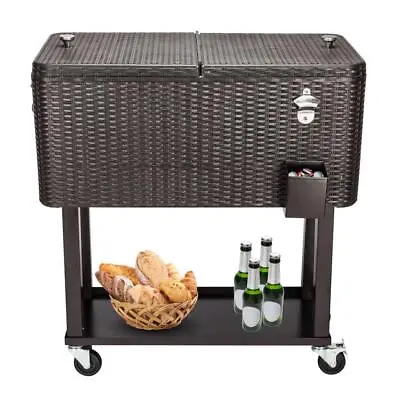 80QT Outdoor Party Rolling Cooler Cart Ice Beer Beverage Chest With Wheels • $139.99