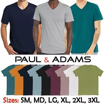 Mens Plain Short Sleeve T-shirt Regular Fit V Neck Top 100% Cotton Lot Tee Shirt • $13.88