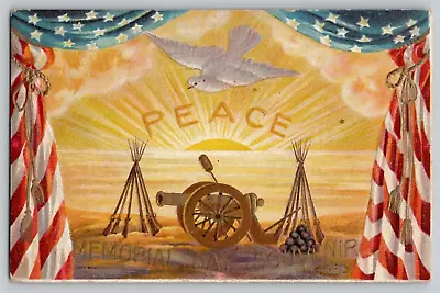 1910s Memorial Day Greetings Vintage Patriotic Postcard Peace Sunrise Dove Canon • $12.95