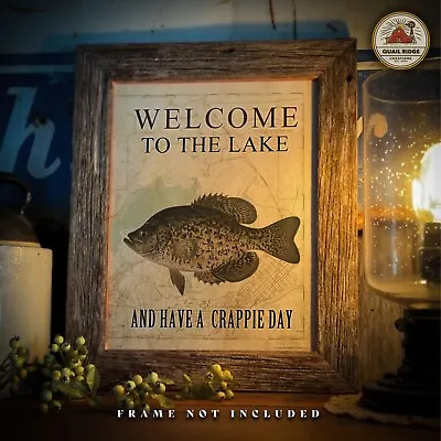 Vintage Welcome To The Lake Art Print Crappie Fishing Hunting Cabin Wall Decor • $9.95