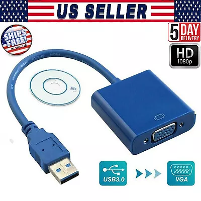 USB3.0 To VGA Multi-Display Video Adapter Converter For PC Windows 10/8.1/8/7/XP • $12.50