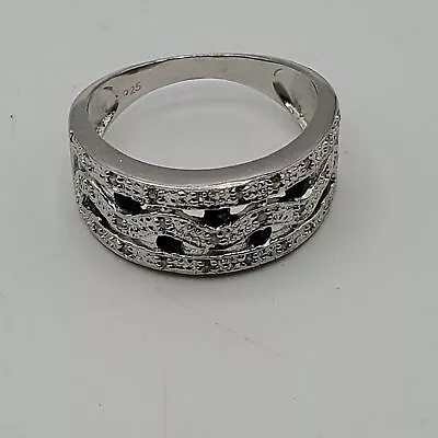925 Silver Diamond & Sapphire Ring  Sz 7.25 • $15.50