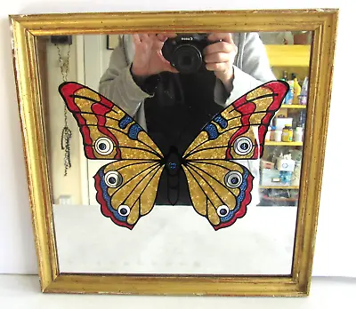 Vintage Mirror/Wall Art  Butterfly Mod 1970's Gold/Wood Frame Groovy Insect • $49.99