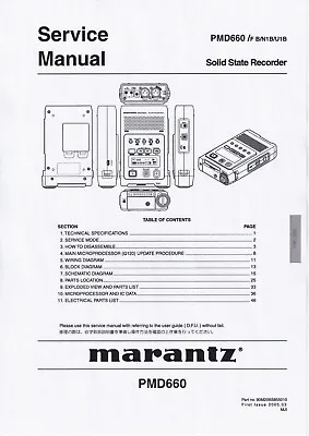 Service Manual Instructions For Marantz Pmd 660 • $14.67