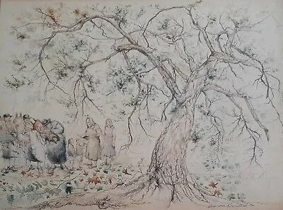 $675 • Buy SEYMOUR ROSENTHAL (1921-2007), Watercolor , Jews Under The Maple Tree, Signed