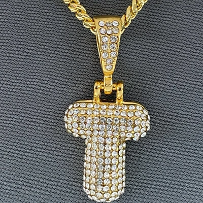 $9.99 • Buy Gold Tone Clear Rhinestones Bubble Initial Alphabet Letter T Pendant Necklace