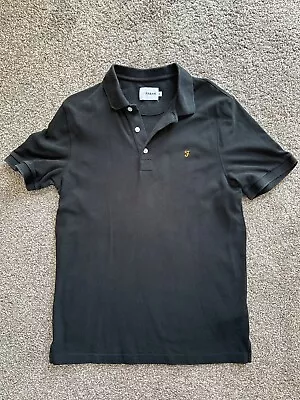 Men's Medium Black Farah T Shirt Polo Neck Button Up Free Postage • £10.95