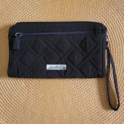 Vera Bradley Wristlet Classic Black Front Zip Quilted Clutch Wallet Handbag • $16.89