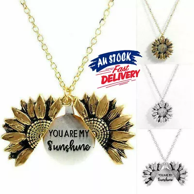 You Are My Sunshine Chain Sunflower Pendant Open S4 Necklace Locket Gold • $7.22