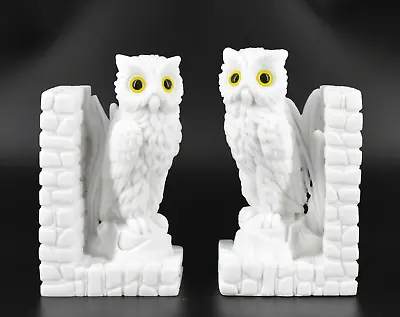 Set Of 2 Vintage A. Lucchesi Owl Bookends Made In Italy Alabaster 6  • $22