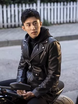 Jacket Genuine Leather Men's Leather Jacket Sheepskin Motorcycle Men Black Coats • $211.38