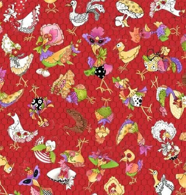 Loralie Designs - Coopers Red - Quilting &  Crafting Cotton Fabric With Chicken • $12.99