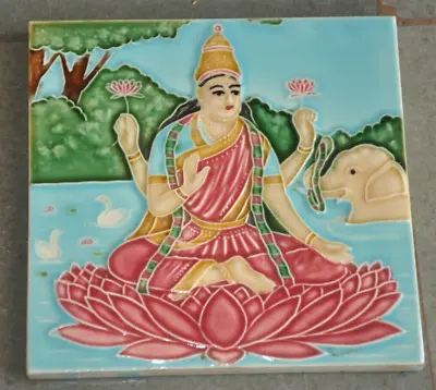 Vintage Fine Colorful Goddess Laxmi Picture Ceramic Tiles Japan • $92.58