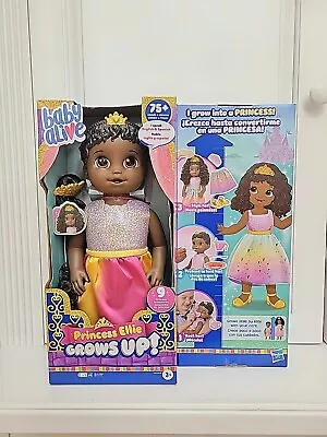 Baby Alive Princess Ellie Grows Up! Growing And Talking Baby Doll Black Hair NIB • $19.99