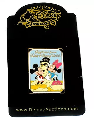 LE Disney Auction Pin ✿ Mickey Minnie Greetings Postcard Snowman Vacation Beach • $69.95