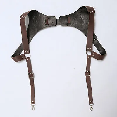 Brown Vintage Leather Suspenders Braces Shoulder Strap Belt Harness For Men O6M3 • $14.58