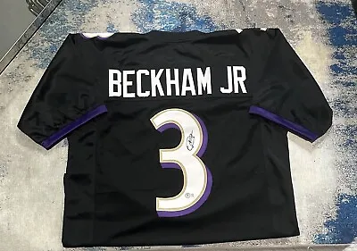 Autographed/Signed Odell Beckham Jr. Baltimore Black Jersey Beckett BAS COA • £125.47