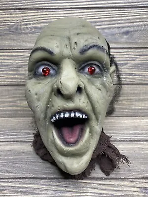 Vtg Halloween Decor Prop Monster Zombie Face Head Green Skin Red Eyes 12” • $35.99